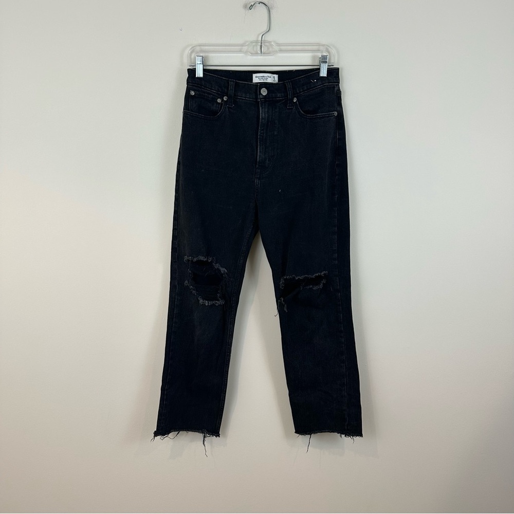 Abercrombie & Fitch Black Ultra High Rise The Ankle Straight Jeans 8R Distressed